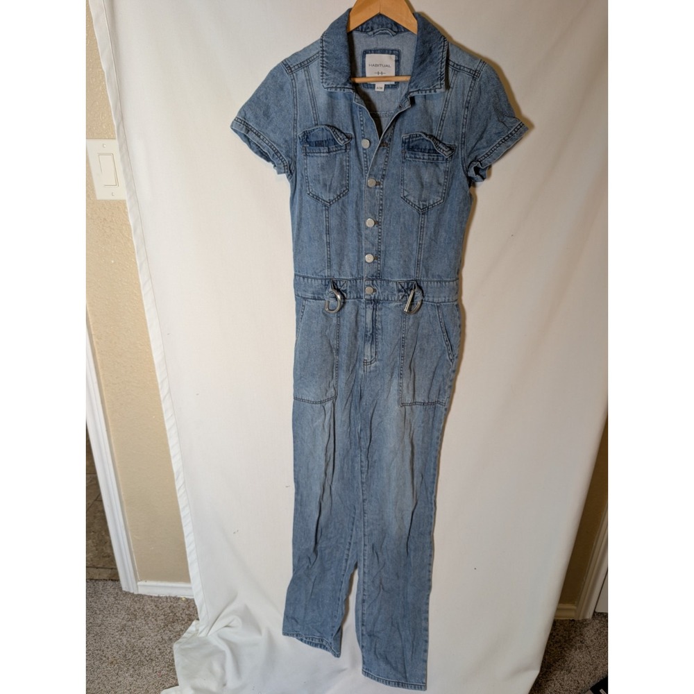 Denim Pants Short Sleeve Jumpsuit Button Habitual Y2K 00s Jumper Sz 6/28